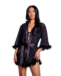 Roma Confidential Playboy Bunny Noir Robe Black w/ Marabou Trim-Rebel Romance