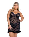 Roma Confidential Playboy Bunny Noir Sheer Chemise Black Marabou Queen Plus Size-Rebel Romance