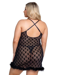 Roma Confidential Playboy Bunny Noir Sheer Chemise Black Marabou Queen Plus Size-Rebel Romance
