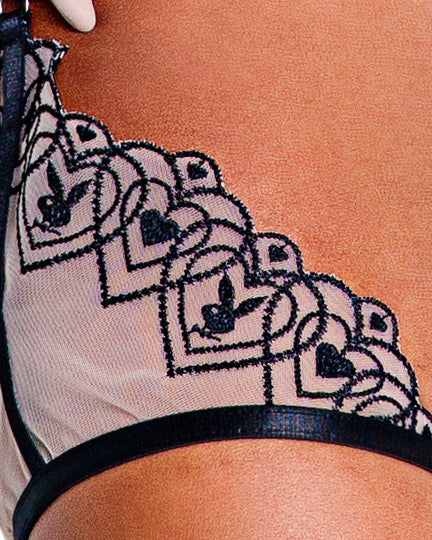 Roma Confidential Playboy Bunny Kiss Chaps Bra Set Black/Nude Queen Plus Size-Rebel Romance