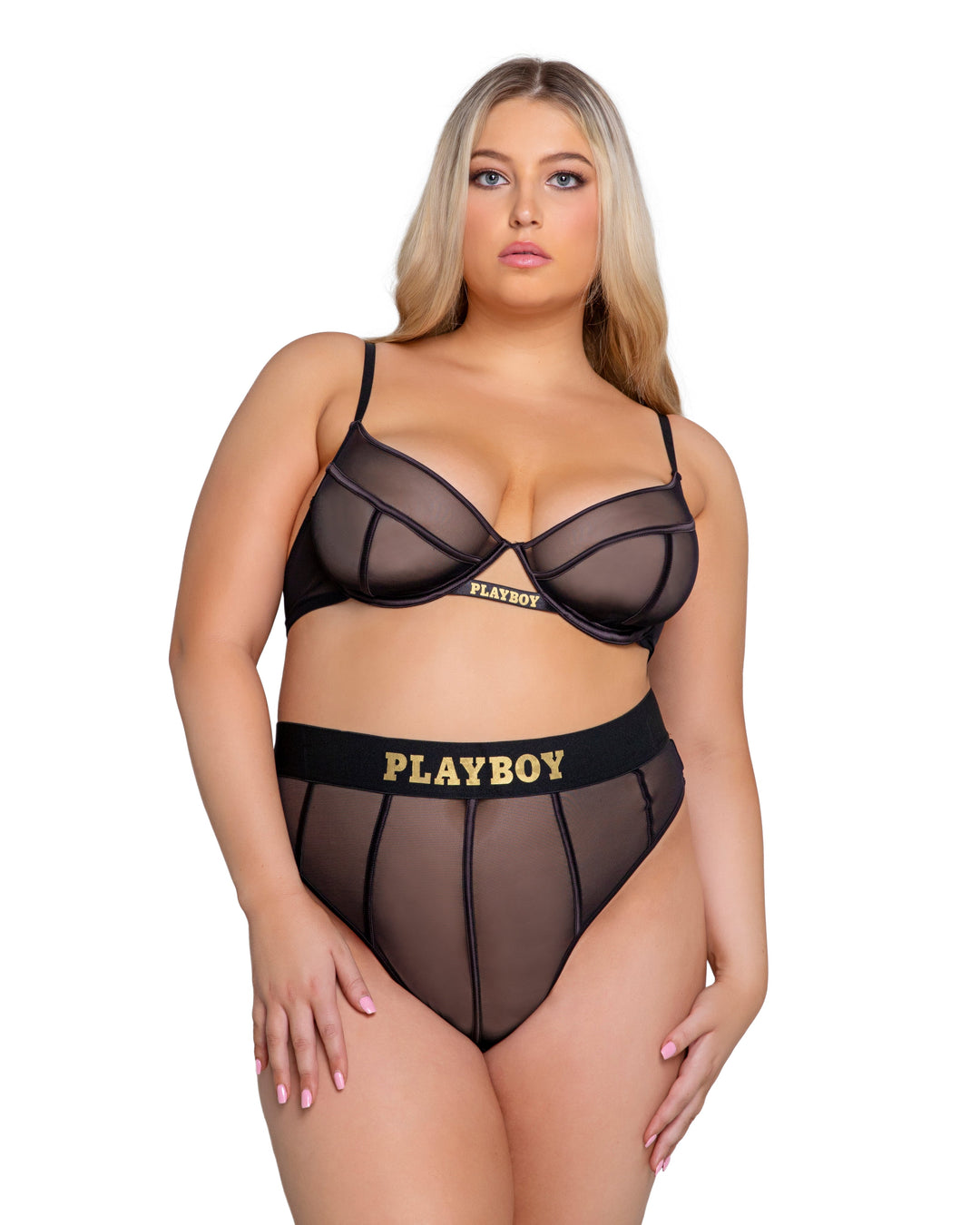 Roma Confidential Playboy Cage Bra Set Black/Gold Queen Plus Size-Rebel Romance