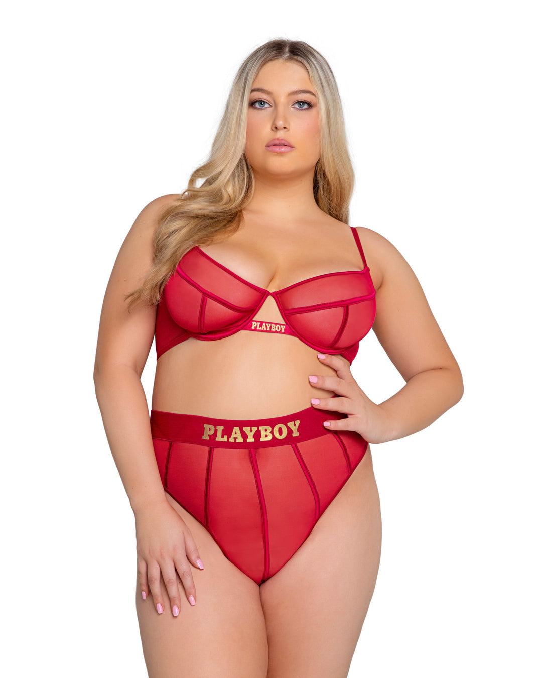 Roma Confidential Playboy Cage Bra Set Burgundy/Gold Queen Plus Size-Rebel Romance