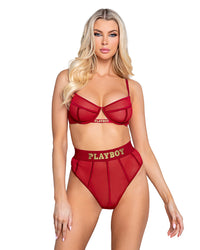 Roma Confidential Playboy Cage Bra Set Burgundy/Gold Queen Plus Size-Rebel Romance