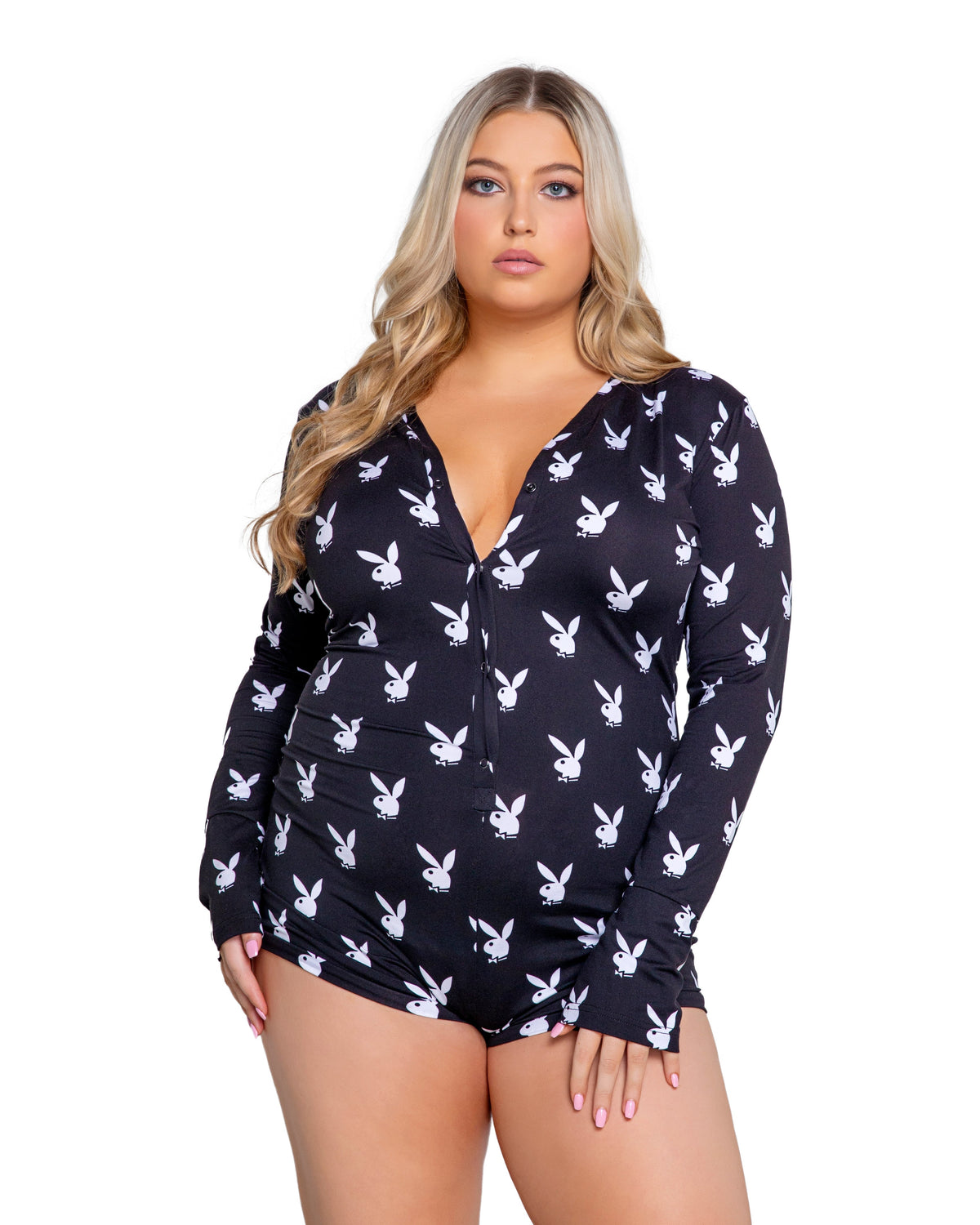 Roma Confidential Playboy Slumber Bunny Romper Black Queen Plus Size-Rebel Romance