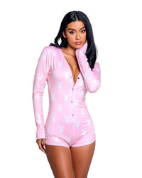 Roma Confidential Playboy Slumber Bunny Romper Pink/White-Rebel Romance