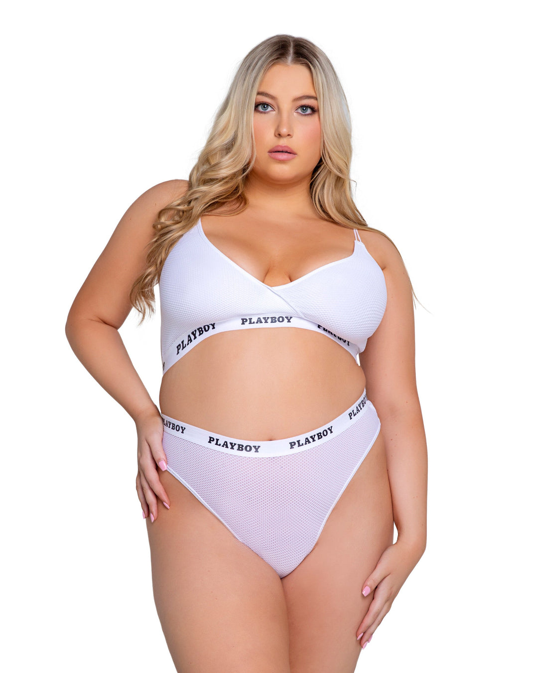 Roma Confidential Playboy Lifestyle Mesh Bra Set White Queen Plus Size-Rebel Romance