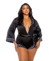 Playboy Bunny Queen Smoke Lounge Romper Black Satin Plus Size-Rebel Romance