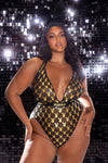 Playboy Foiled Bunny Teddy Foil Logo Plunge Black Gold Plus Size-Rebel Romance