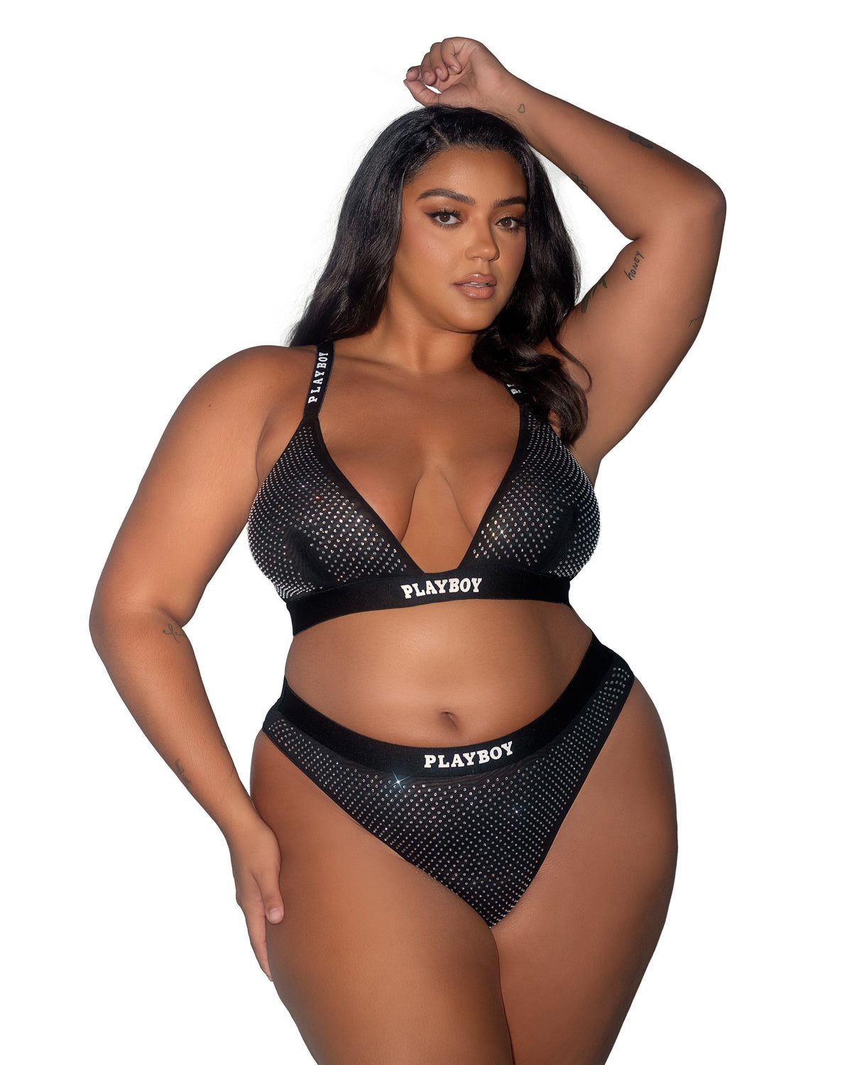 Playboy Disco Fever Bra Set Black All Over Rhinestone Bling Plus Size-Rebel Romance