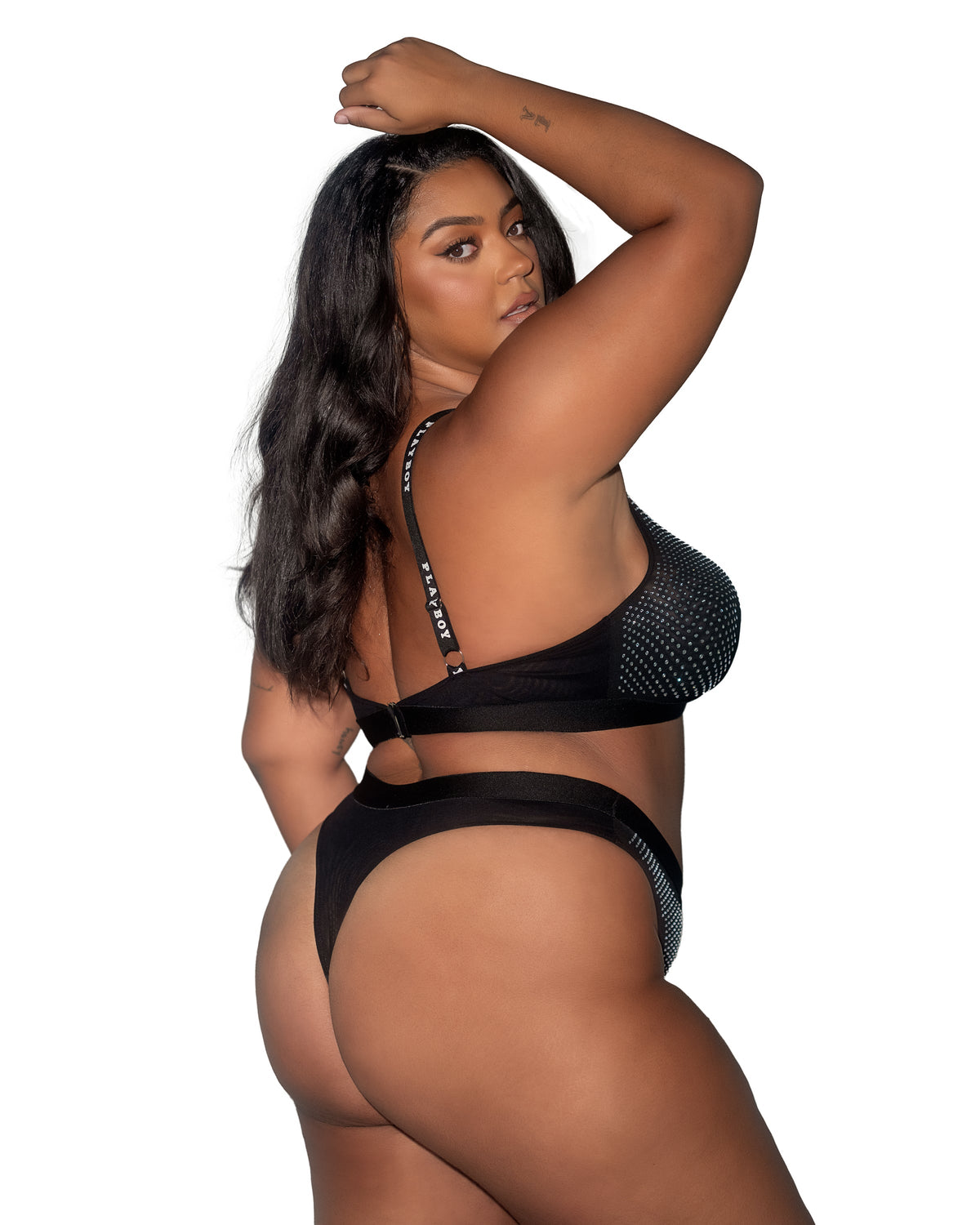 Playboy Disco Fever Bra Set Black All Over Rhinestone Bling Plus Size-Rebel Romance