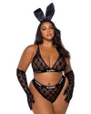 Playboy Flocked Bunny Bralette Bralette Bra Set Black Mesh Logo Plus Size-Rebel Romance