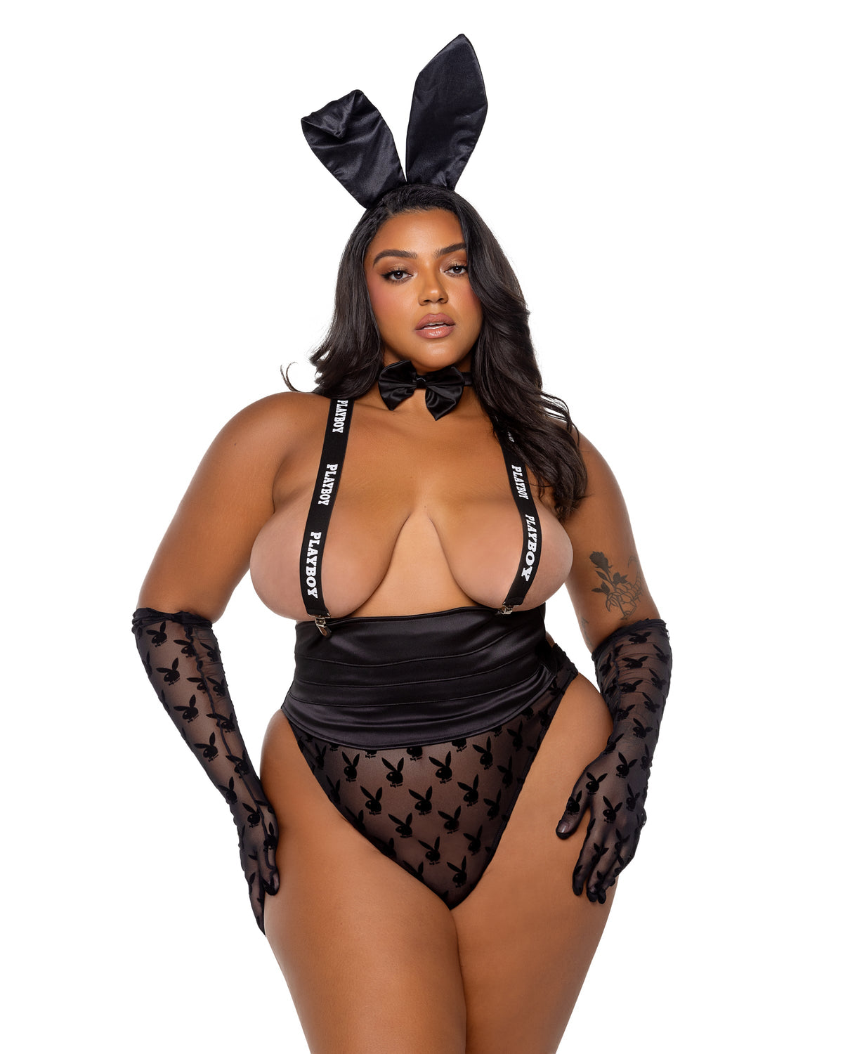 Playboy Topless Tux Suit Logo Set Bodysuit Bunny Black Plus Size-Rebel Romance