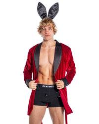 Playboy Mens Smoke Lounge Robe Velvet Red-Rebel Romance