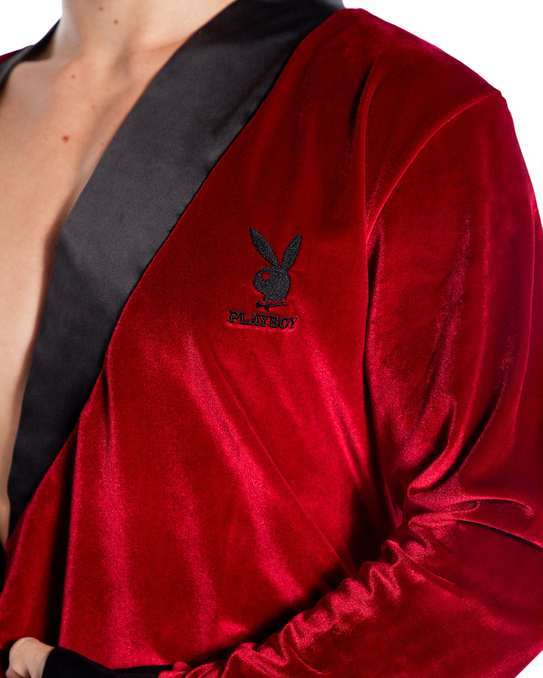 Playboy Mens Smoke Lounge Robe Velvet Red