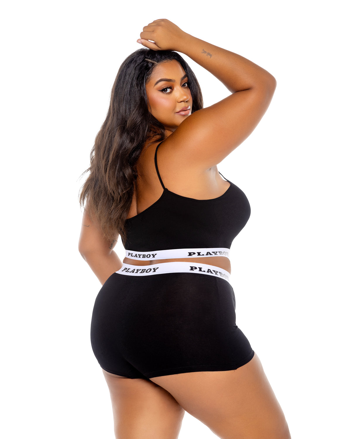 Playboy Bunny Sport Lounge Bralette Bra Set Jersey Knit Black Plus Size-Rebel Romance