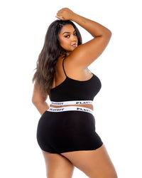 Playboy Bunny Sport Lounge Bralette Bra Set Jersey Knit Black Plus Size-Rebel Romance