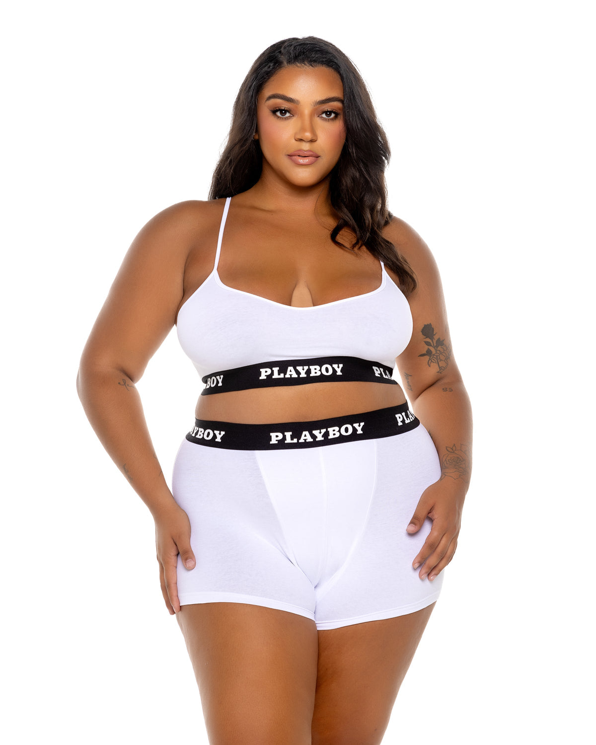 Playboy Bunny Sport Lounge Bralette Bra Set Jersey Knit White Plus Size-Rebel Romance
