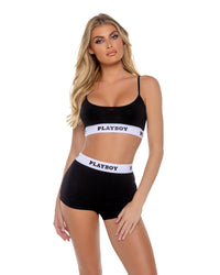 Playboy Bunny Sport Lounge Bralette Bra Set Jersey Knit Black-Rebel Romance