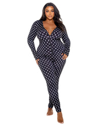 Playboy Bunny Cozy Lounge Union Suit Black Long Sleeve Logo Plus Size-Rebel Romance