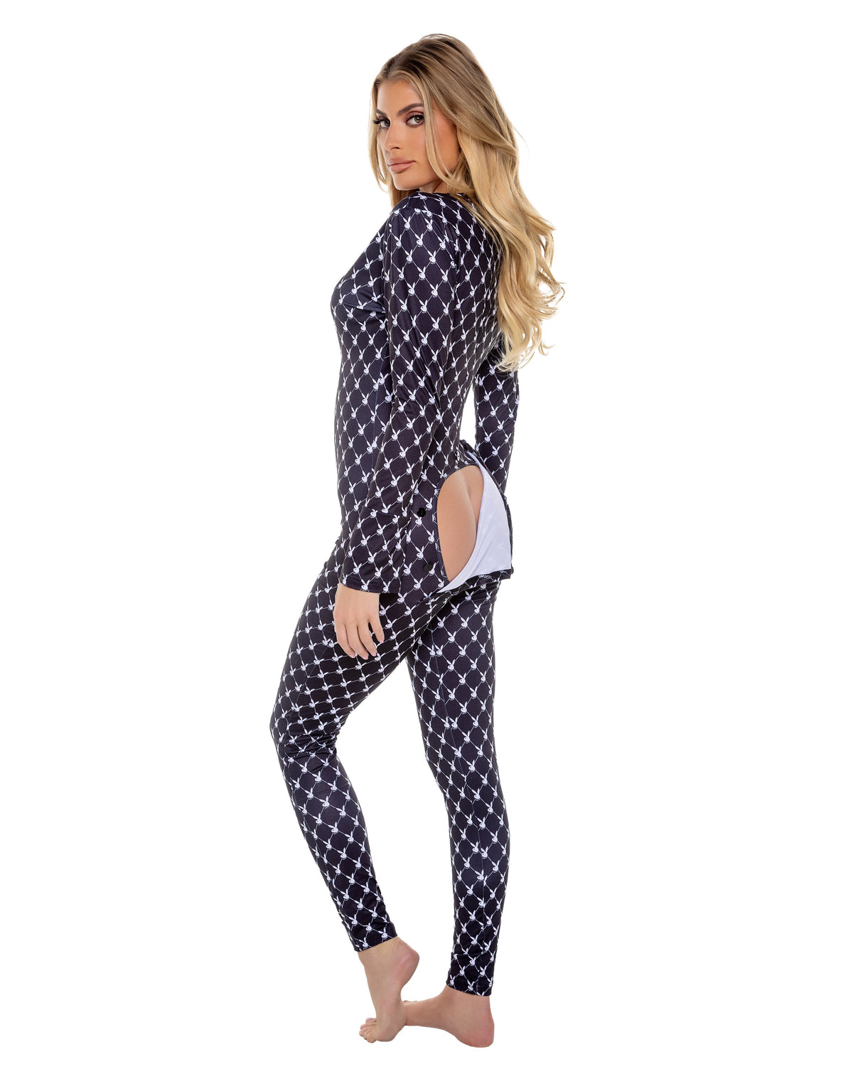 Playboy Bunny Cozy Lounge Union Suit Black Long Sleeve Logo-Rebel Romance