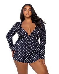 Playboy Bunny Cozy Lounge Romper Logo Black Cozy Fleece Plus Size-Rebel Romance