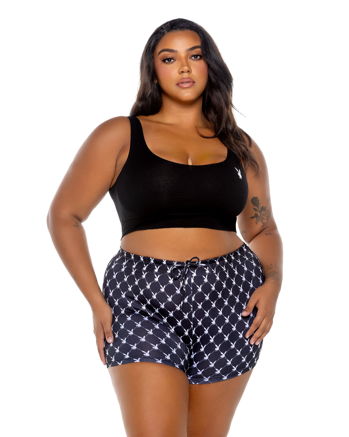Playboy Bunny Slumber Lounge 2pc Set Jersey Knit Black Plus Size-Rebel Romance