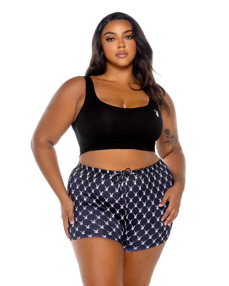 Playboy Bunny Slumber Lounge 2pc Set Jersey Knit Black Plus Size-Rebel Romance