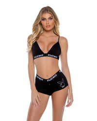 Playboy Bunny Slumber Lounge Bralette Bra Set Modal Knit Black-Rebel Romance