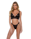 Playboy Bunny Charm Bralette Bra Set Logo Flock Print Mesh Black