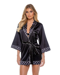 Playboy Bunny Smoke Lounge Robe Black Satin