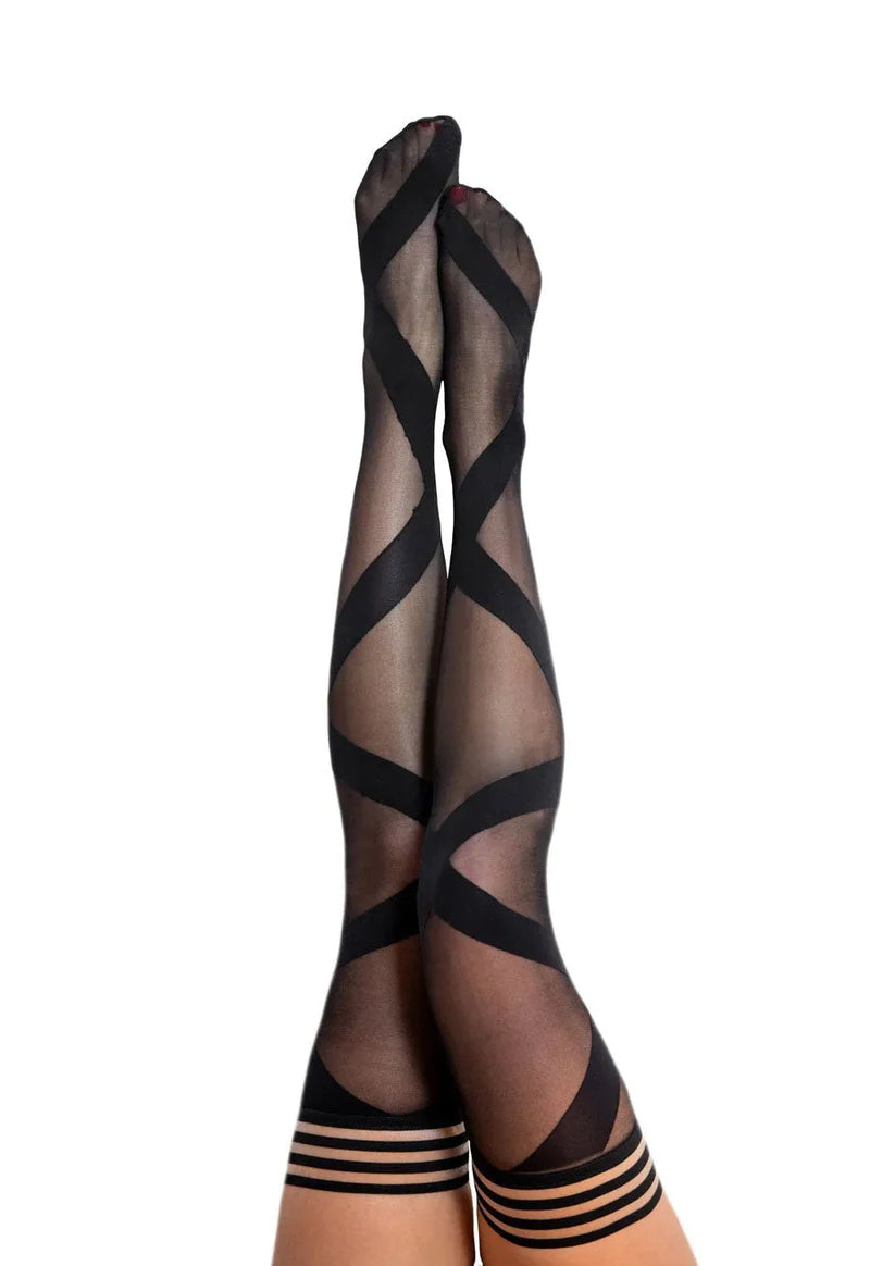 Kixies Stockings Hosiery Jackie Semi Sheer Thigh High Black-Rebel Romance