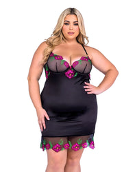 Roma Confidential Queen Embroidery Floral Peony Paradise Satin Chemise