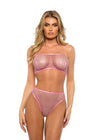 Roma Confidential Think Pink Rhinestone Fishnet Bralette Bra Set