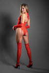 Fantasy Lingerie Sheer Secret Rendezvous Crotchless Teddy Bodystocking & Gloves Red