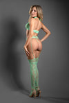 Fantasy Lingerie Sheer Heart Of Glass 3pc Gartered Stockings Set Seaglass Green