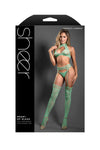 Fantasy Lingerie Sheer Heart Of Glass 3pc Gartered Stockings Set Seaglass Green