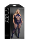 Fantasy Lingerie Sheer Rhapsody Pattern Crotchless Bodystocking Navy Queen