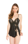 Shirley of Hollywood Satin Lace Trim Babydoll Black