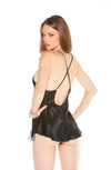 Shirley of Hollywood Satin Lace Trim Babydoll Black