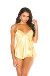 Shirley of Hollywood Satin Lace Trim Babydoll Buttercup Yellow