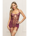 Seven 'til Midnight Holiday Metallic Lace Gartered Chemise & Thong - Plum-Rebel Romance