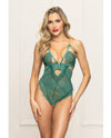 Seven 'til Midnight Holiday Lace Open Crotch Teddy Gold Straps - Green-Rebel Romance