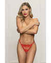 Seven 'til Midnight Embroidered Lace Open Crotch Thong Gold Accents - Red-Rebel Romance