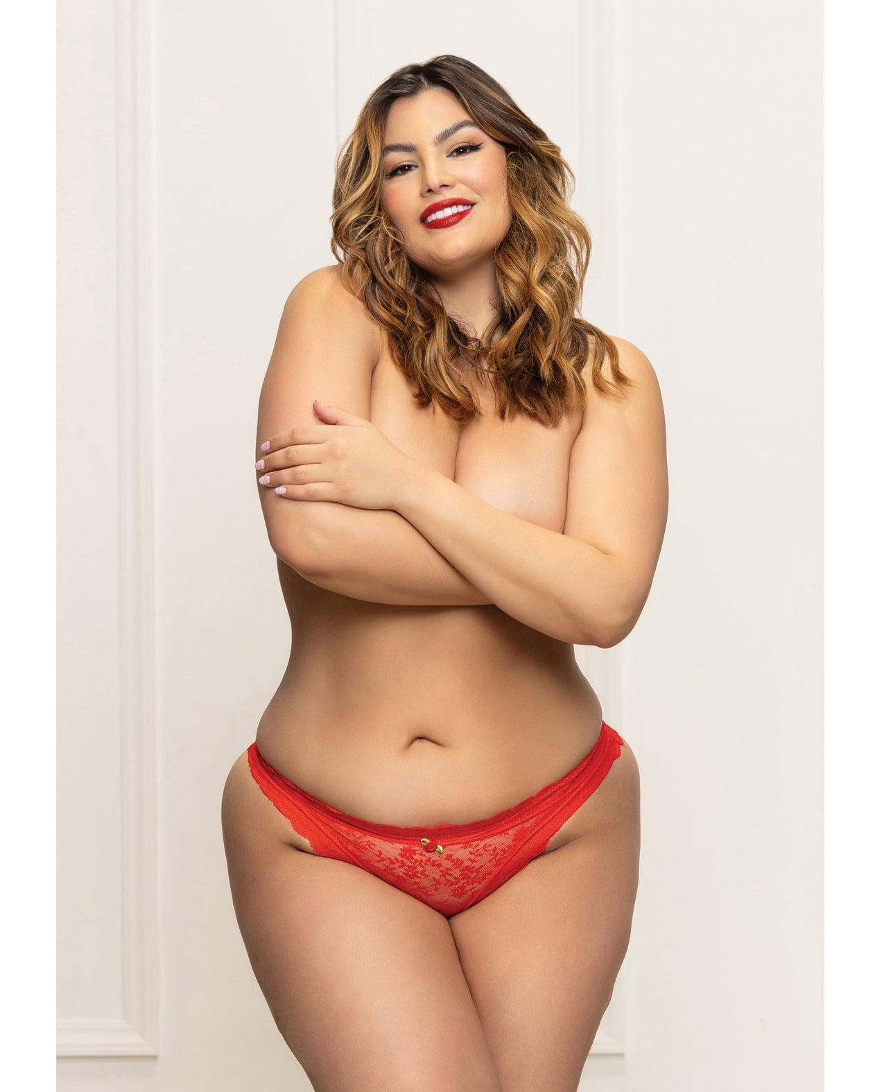 Seven 'til Midnight Queen Lace Panty Heart Cut Out Back & Pearl Chain - Red-Rebel Romance