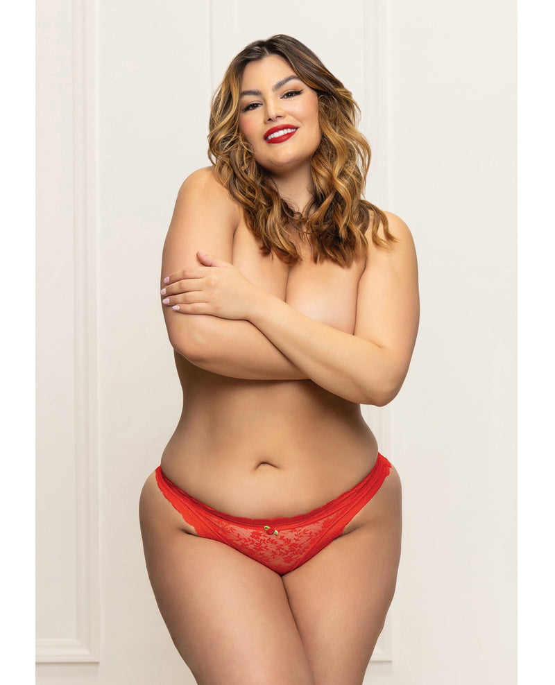 Seven 'til Midnight Queen Lace Panty Heart Cut Out Back & Pearl Chain - Red-Rebel Romance