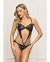 Seven 'til Midnight Metallic Lace Rhinestone Open Crotch Teddy Black-Rebel Romance