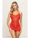 Seven 'til Midnight Holiday Lace Chemise Ruffle Trim & G-String - Red-Rebel Romance