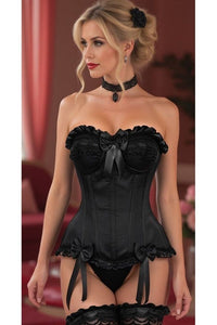 Top Drawer Black Satin Steel Boned Overbust Corset TD-169
