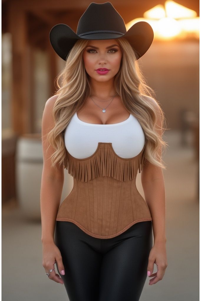 LIMITED EDITION Top Drawer Steel Boned Tan Suede Underwire Underbust Corset Cincher w/Fringe