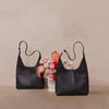 Tim Med Leather Hobo Handbag Black/Brushed Gold